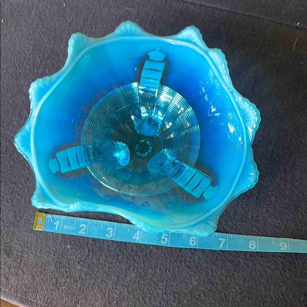 Turquoise Blue Glass Art Bowl with Organic Wavy Design